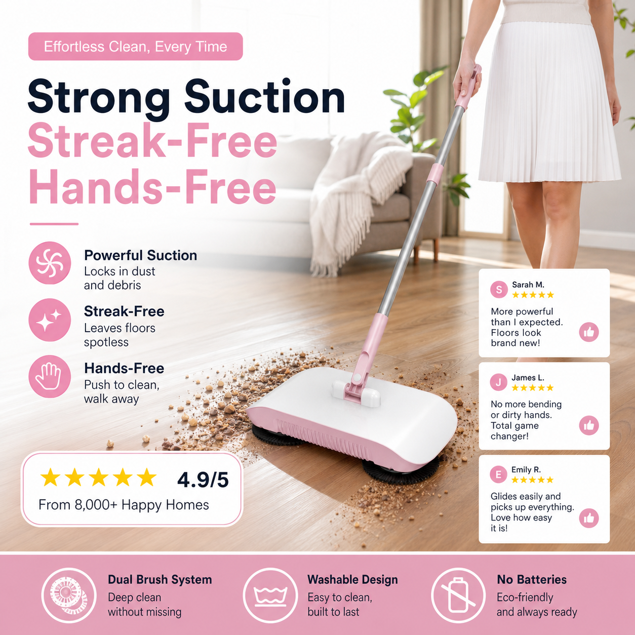 Smart Robot Vacuum Cleaner with Mop & Broom