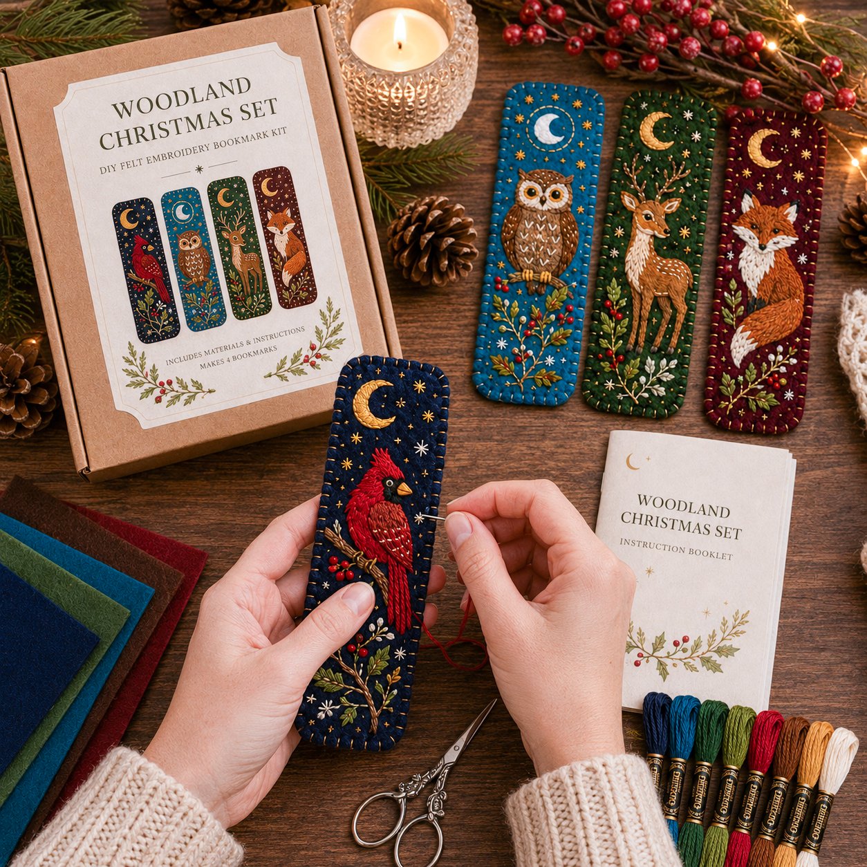 ⏳ Last Day 49% OFF – 🎄 DIY Felt Embroidery Bookmark Kit