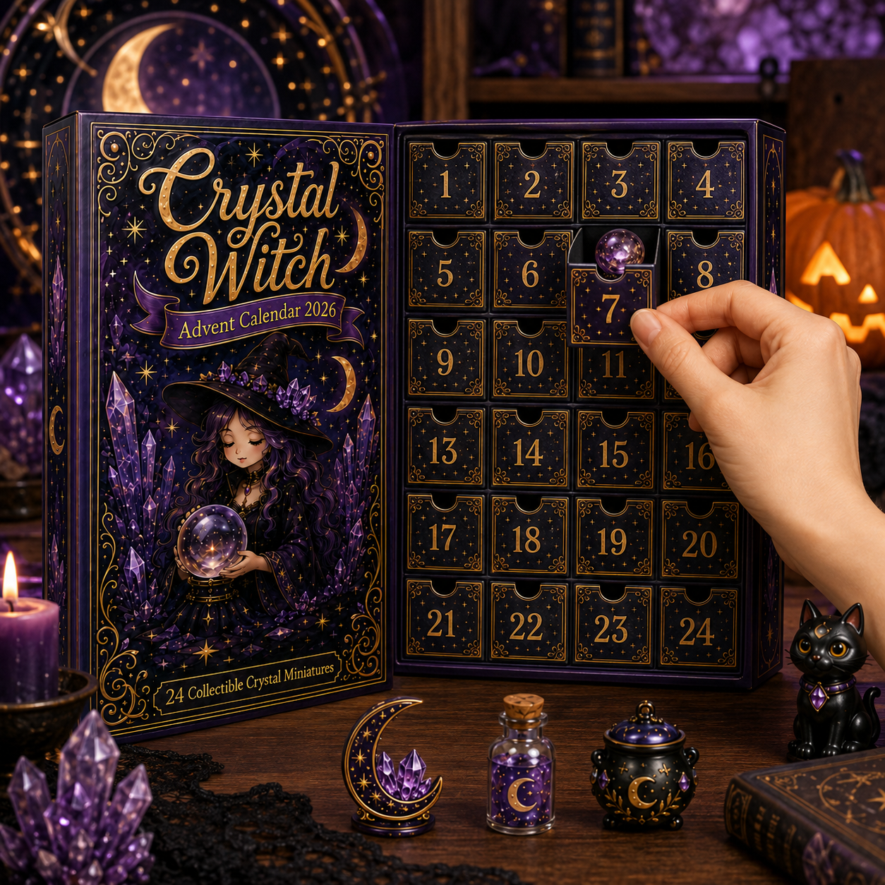 Crystal Witch Advent Calendar 2026 – 24 Days of Magical Crystal Miniatures, Mystical Witchy Collectibles & Enchanting Gifts for Fantasy Lovers