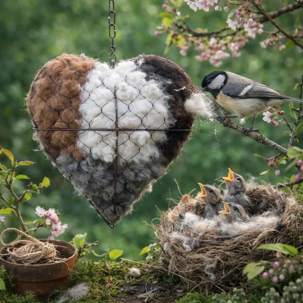 🕊️ Handmade Alpaca Fiber Bird Nesting Heart