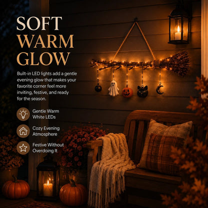 🔥 Limited-Time 49% OFF 🍂 Lighted Fall Broom Wall Hanging – Cozy Halloween & Autumn Decor