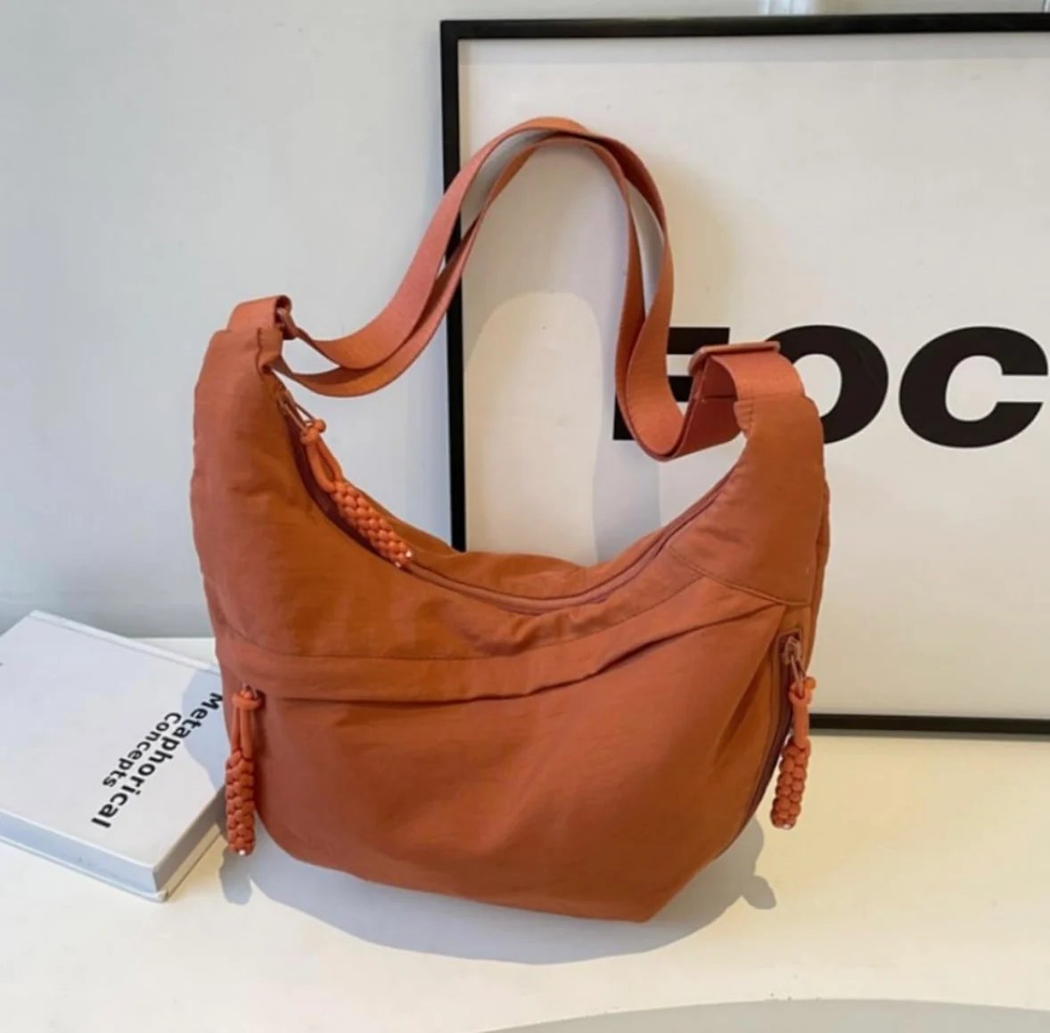 Designer Direct Sales👜Women's Fashion Plain Color Nylon Crossbody Hobo Bag