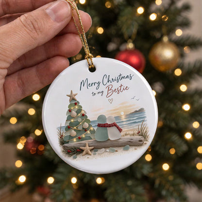 🎄Merry Christmas to My Bestie – Coastal Christmas Ornament, Seaside-Inspired Friendship Keepsake & Holiday Gift