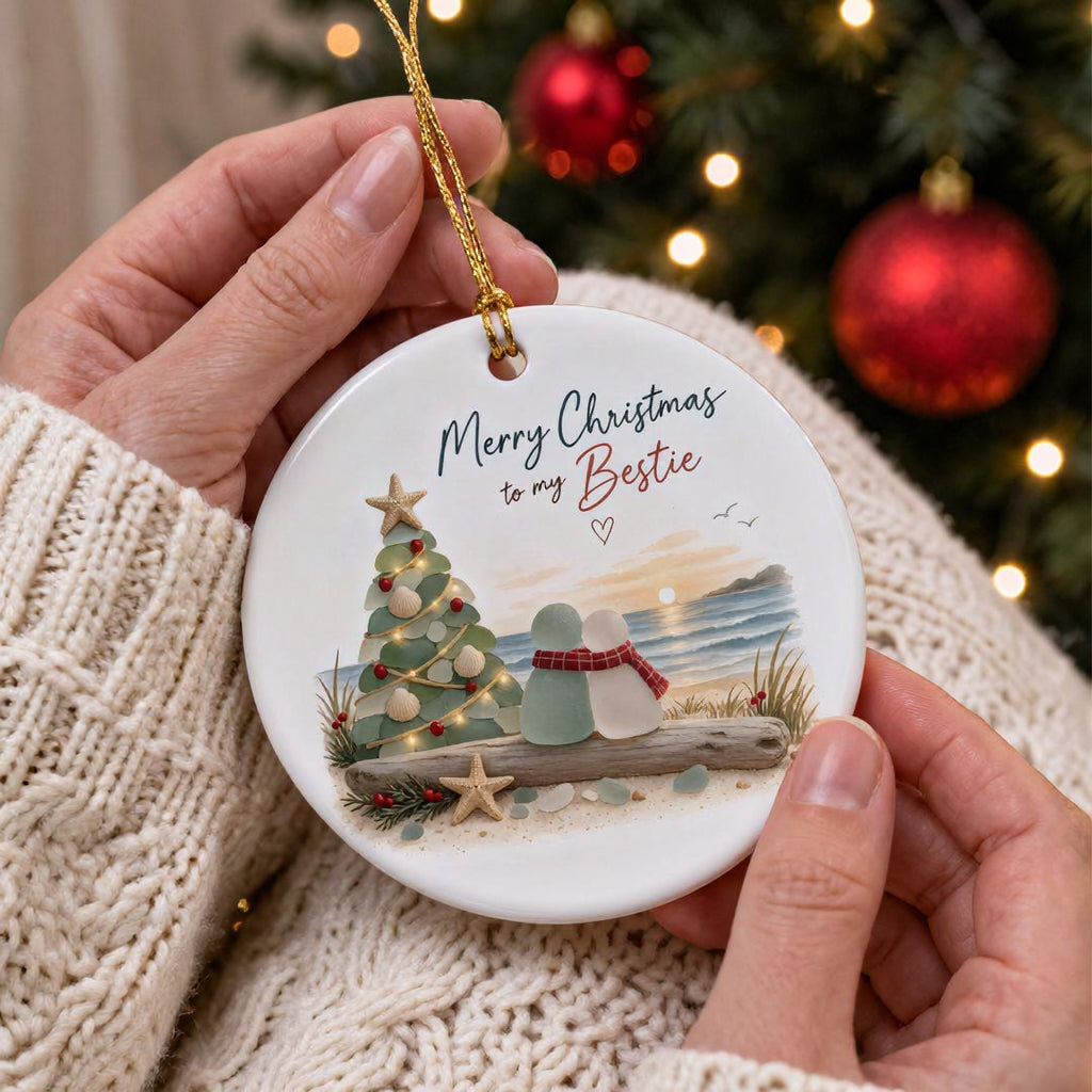 🎄Merry Christmas to My Bestie – Coastal Christmas Ornament, Seaside-Inspired Friendship Keepsake & Holiday Gift