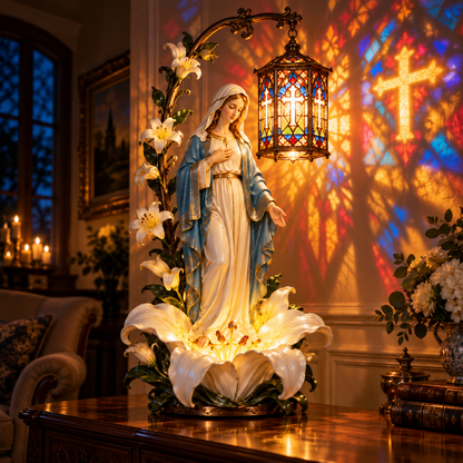 Our Lady of Grace Illuminated Statue – Virgin Mary Stained Glass Lantern Decor