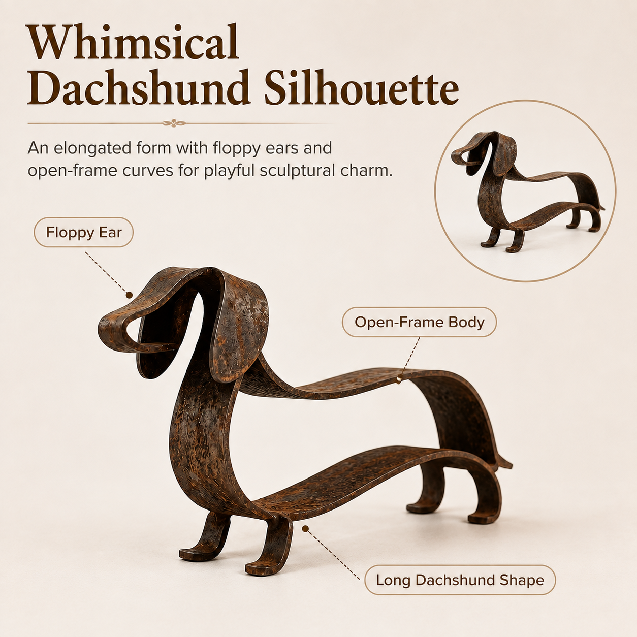 🔥🔥Rustic Dachshund Metal Sculpture