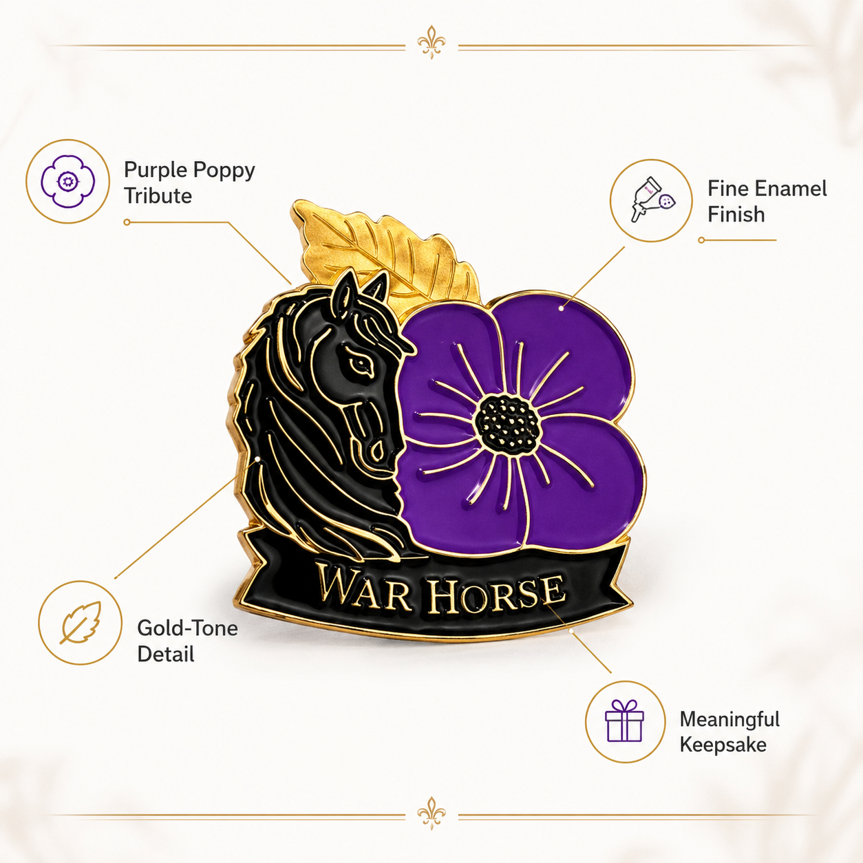 Limited Edition War Horse Purple Poppy 111th Anniversary Remembrance Brooch