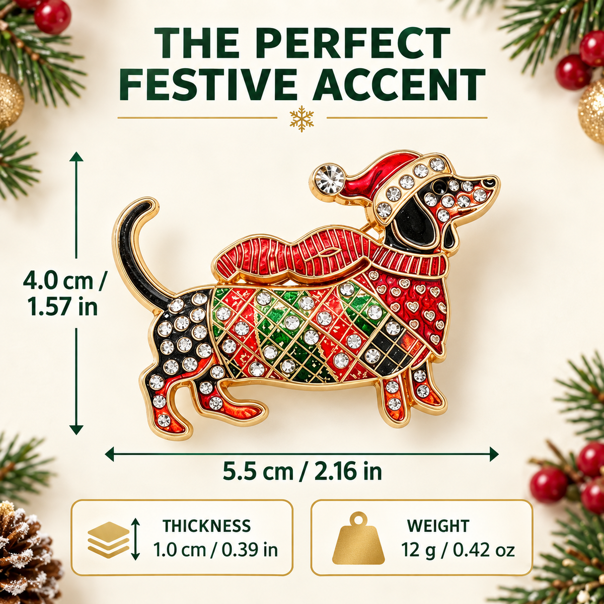 🎄🐾 Christmas Dachshund Brooch for Doxie Lovers