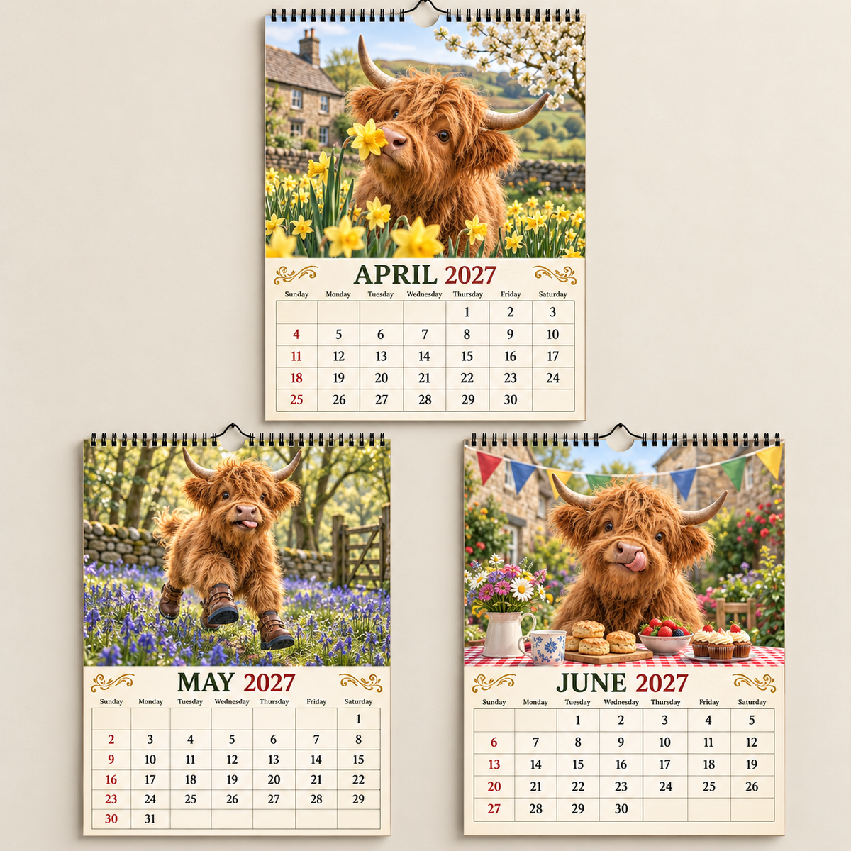 2027 A4  Funny Highland Cow Wall Calendar | Full‑Year of Goofy Fluffy Highland Cow Vibes