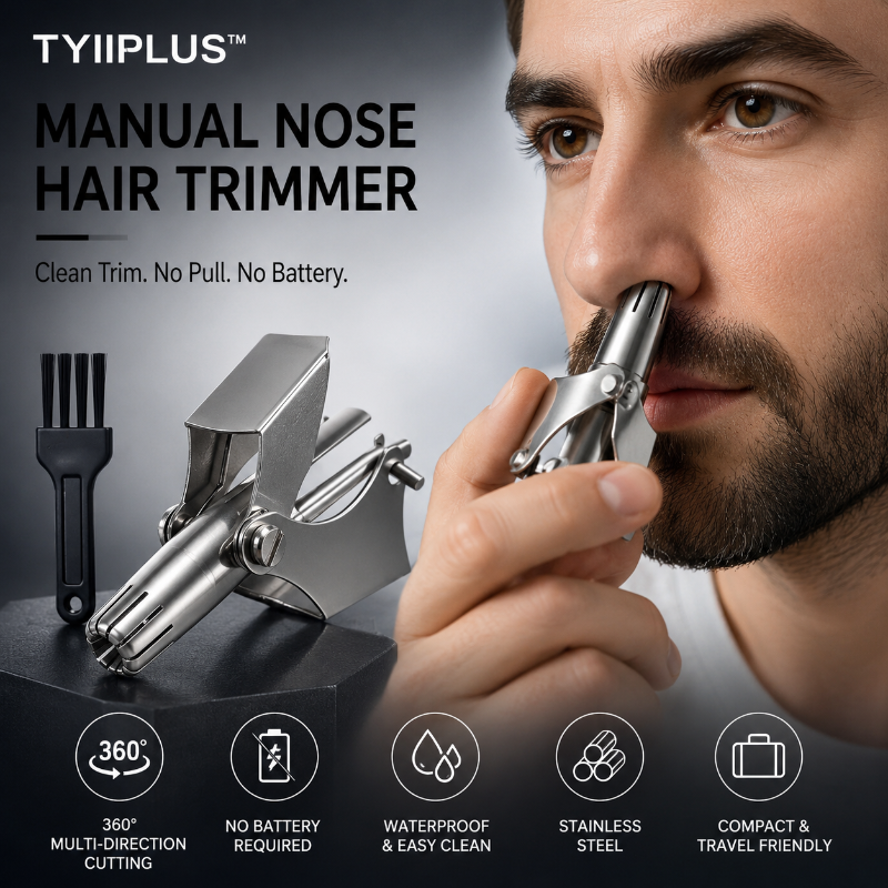 Manual Nose Hair Trimmer – Stainless Steel 360° Trimmer, Waterproof & No Battery Required