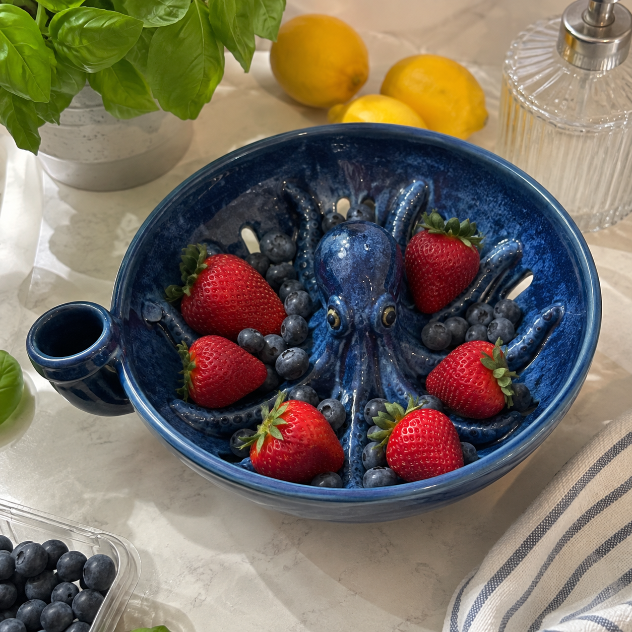 🐙🌊Bold Indigo Octopus Berry Colander