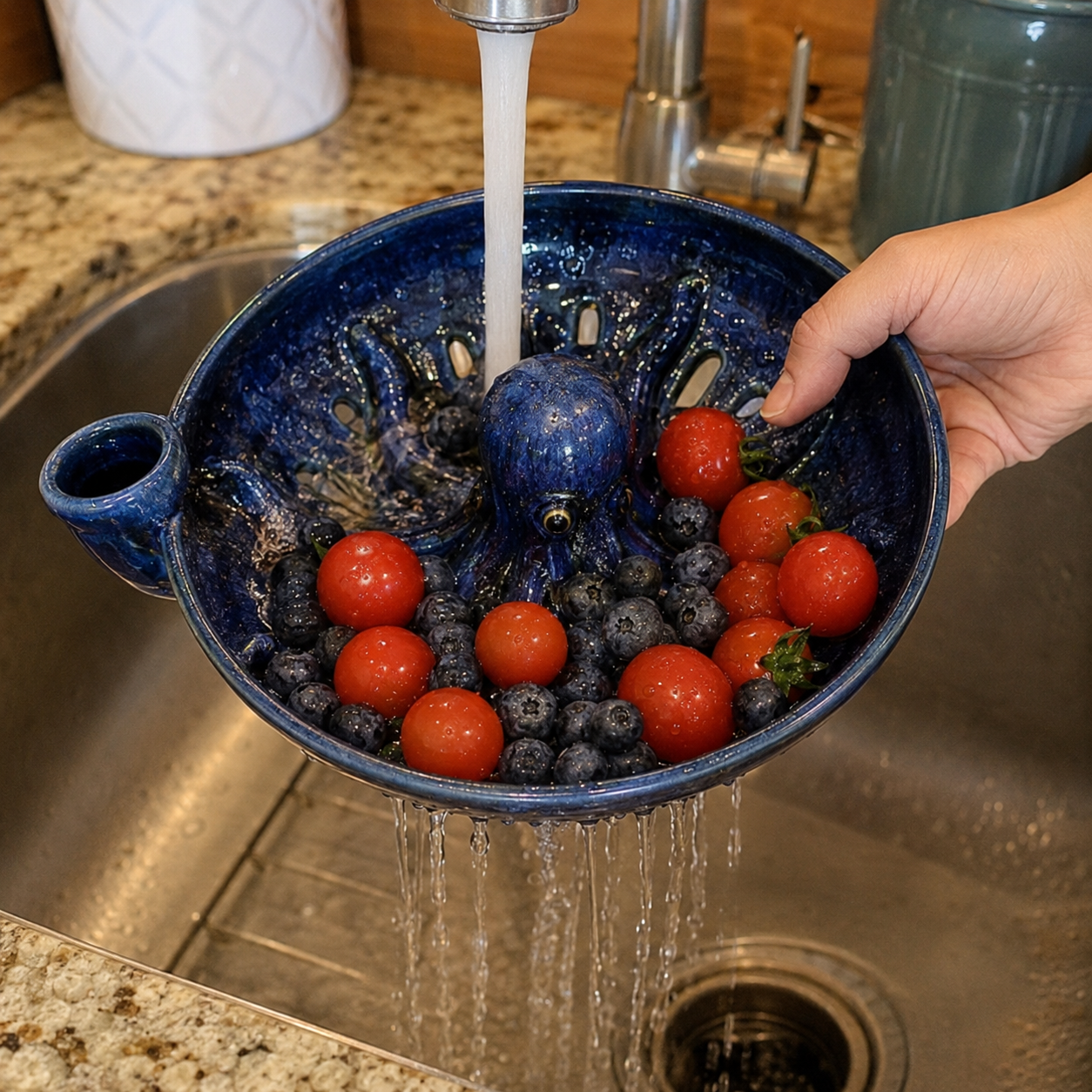 🐙🌊Bold Indigo Octopus Berry Colander