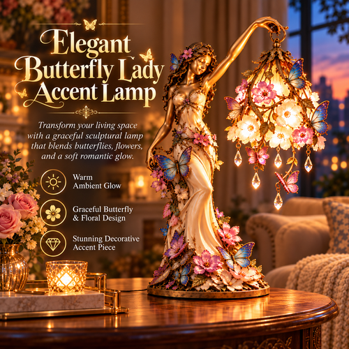 🦋 Butterfly Lady Accent Lamp – Elegant Floral Goddess Light with Crystal Drops
