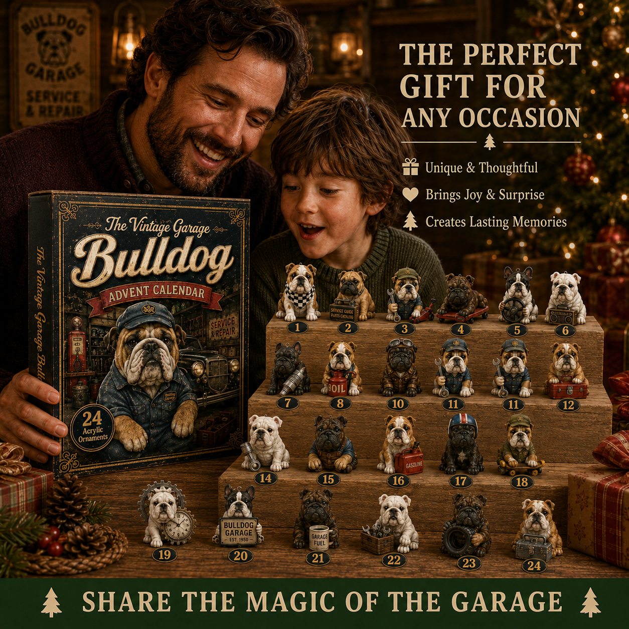 🔥49% Off Last Day -🔧 Vintage Garage Bulldog Acrylic Advent Calendar 2026 – 24 Days of Classic Bulldog Garage Surprises
