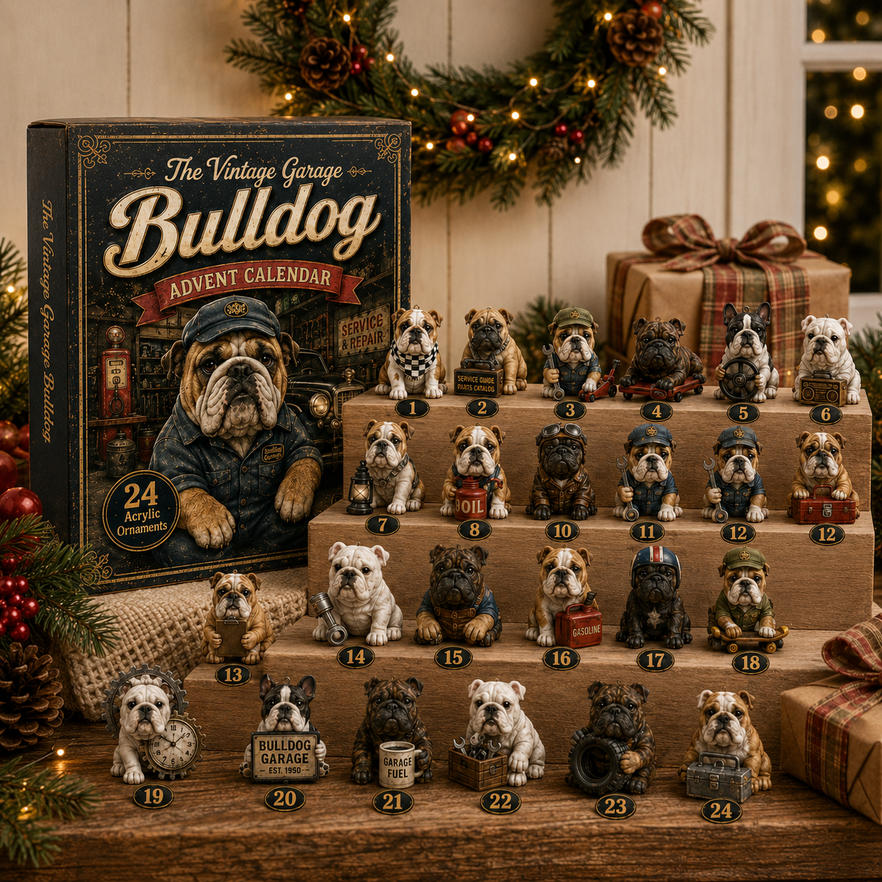 🔥49% Off Last Day -🔧 Vintage Garage Bulldog Acrylic Advent Calendar 2026 – 24 Days of Classic Bulldog Garage Surprises