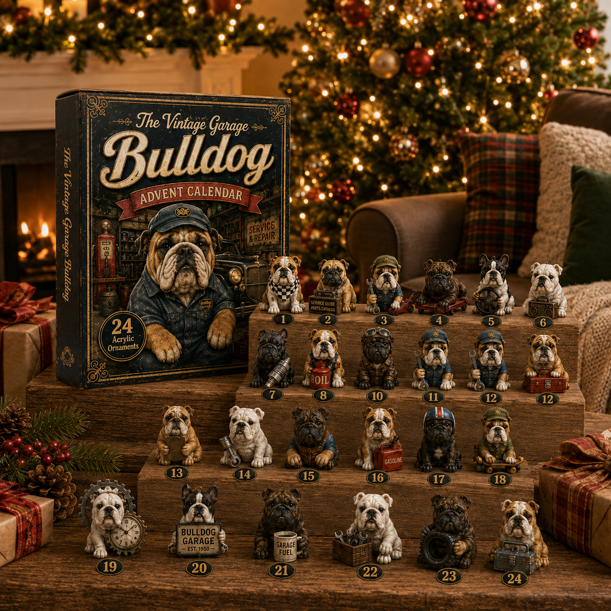 🔥49% Off Last Day -🔧 Vintage Garage Bulldog Acrylic Advent Calendar 2026 – 24 Days of Classic Bulldog Garage Surprises