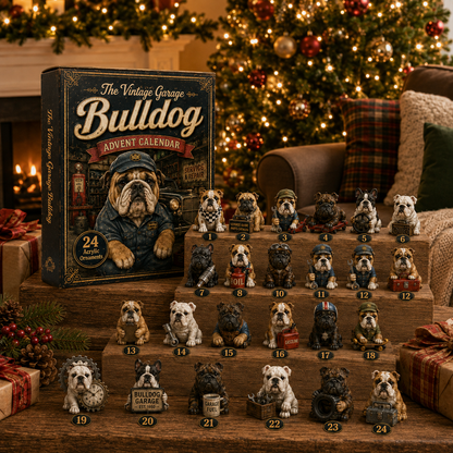 🔥49% Off Last Day -🔧 Vintage Garage Bulldog Acrylic Advent Calendar 2026 – 24 Days of Classic Bulldog Garage Surprises