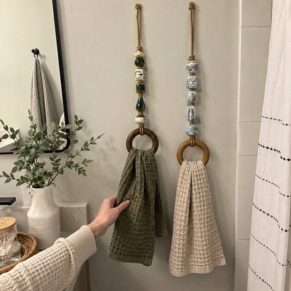 Decorative Beaded Towel Hanger with Wooden Ring