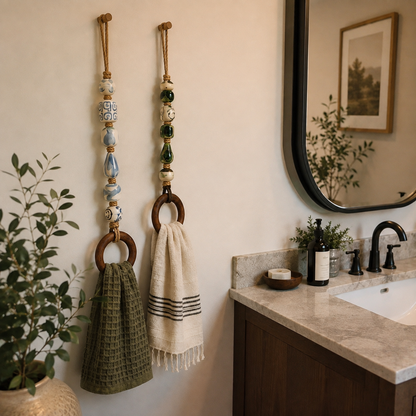 Decorative Beaded Towel Hanger with Wooden Ring