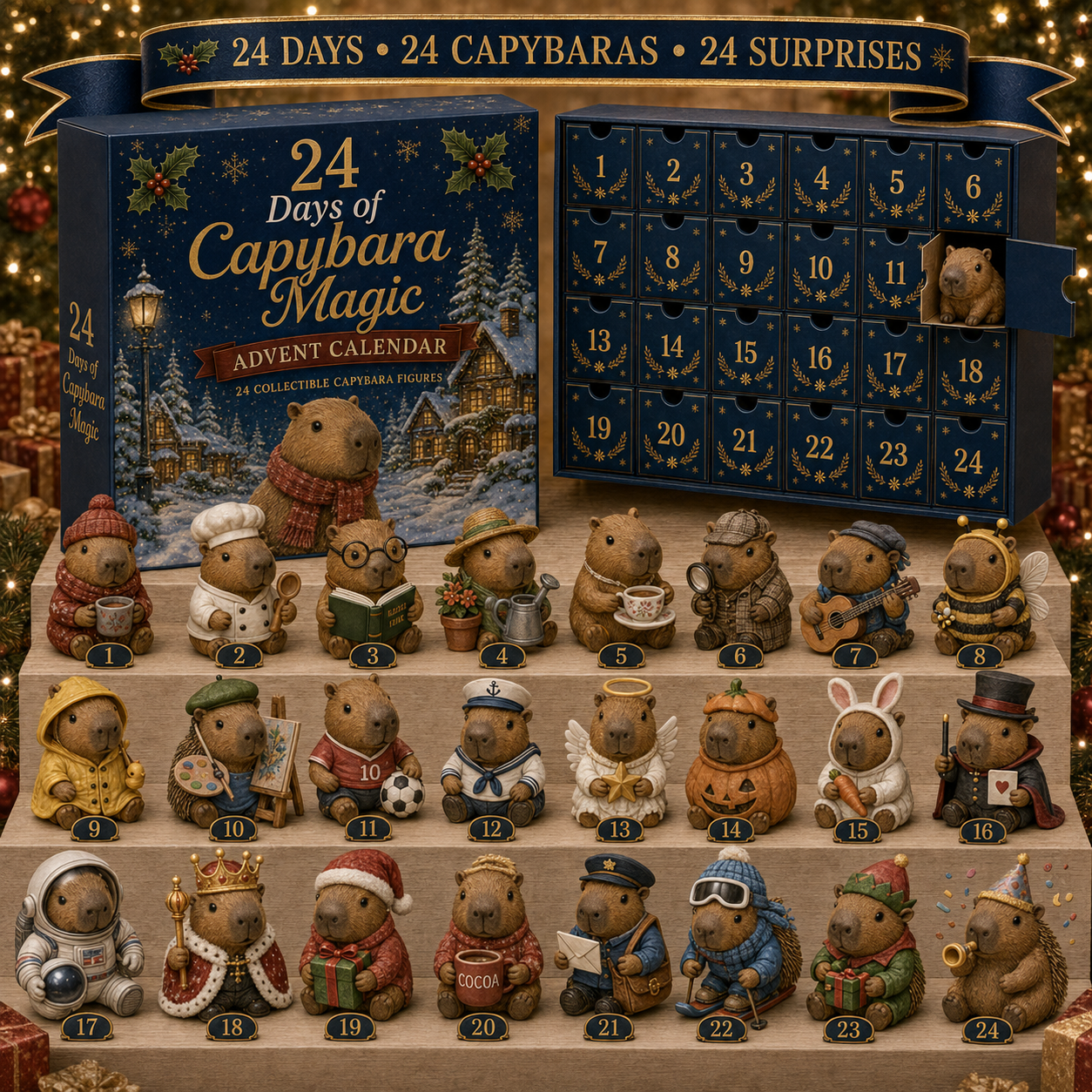 🎁48% OFF - Capybara Christmas Advent Calendar 2026 - 24-Day Festive Countdown,  Charms Blind Box - Gift For Capybara Lovers