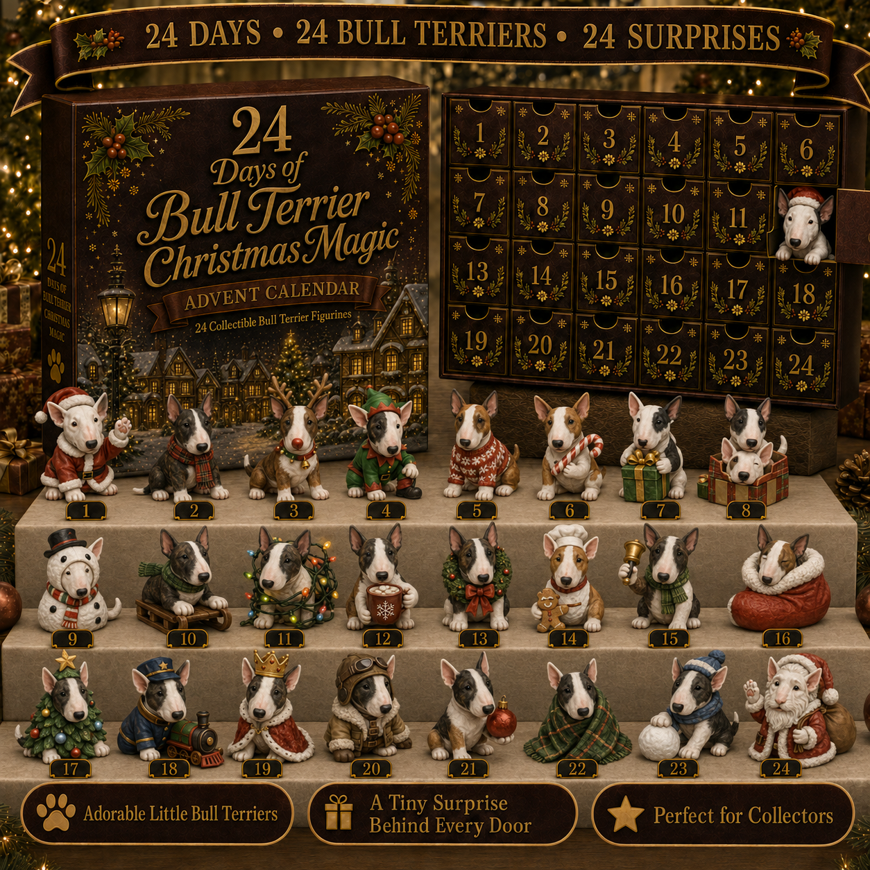 🎁49% OFF - Bull Terrier Christmas Advent Calendar 2026 - 24-Day Festive Countdown,  Charms Blind Box - Gift For Bull Terrier Lovers