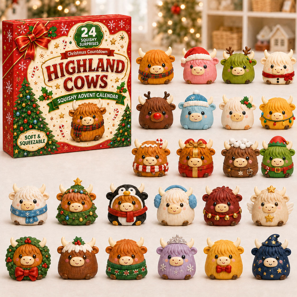 24 Days of Highland Cows Squishy Christmas Surprises 🎄