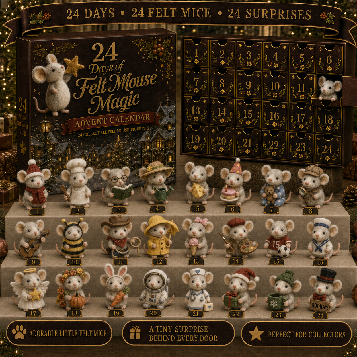 ✨✨CHRISTMAS KICKOFF 48% OFF - Felt Mouse Moments Advent Calendar 2026 - 24-Day Festive Countdown Blind Box - Gift For Felt Mouse Lovers-2