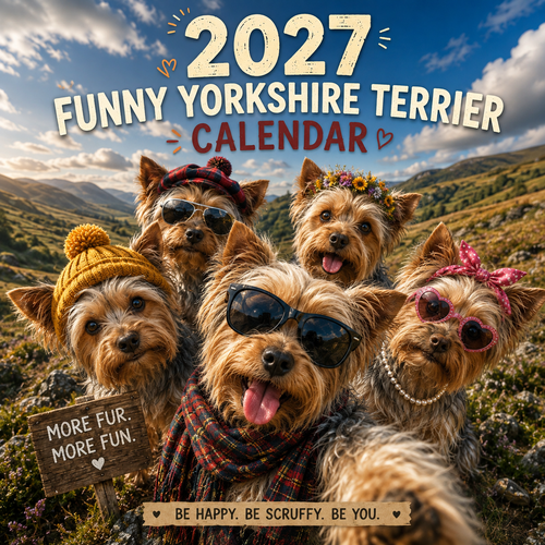 2027 Funny Yorkshire Terrier Wall Calendar | A4 Hanging Calendar