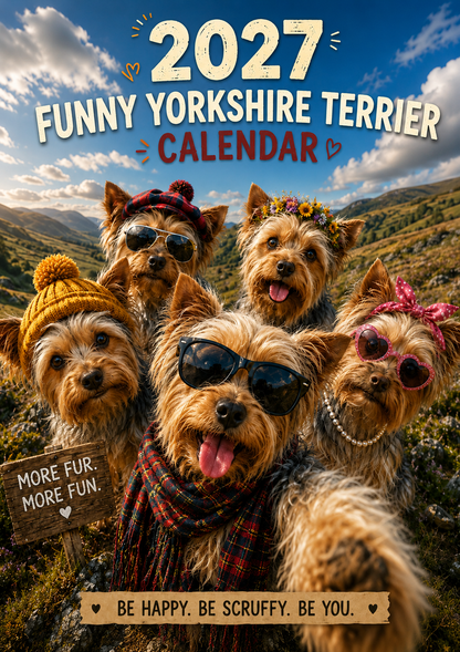 2027 Funny Yorkshire Terrier Wall Calendar | A4 Hanging Calendar
