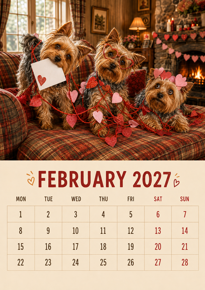 2027 Funny Yorkshire Terrier Wall Calendar | A4 Hanging Calendar