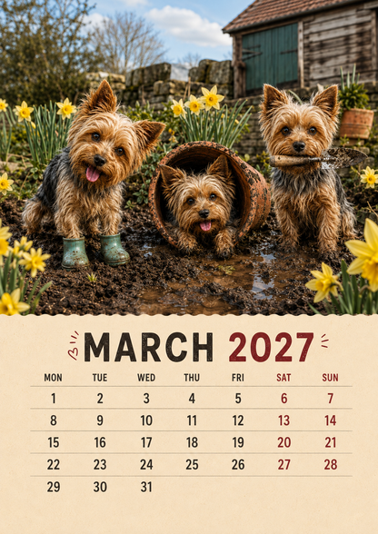 2027 Funny Yorkshire Terrier Wall Calendar | A4 Hanging Calendar
