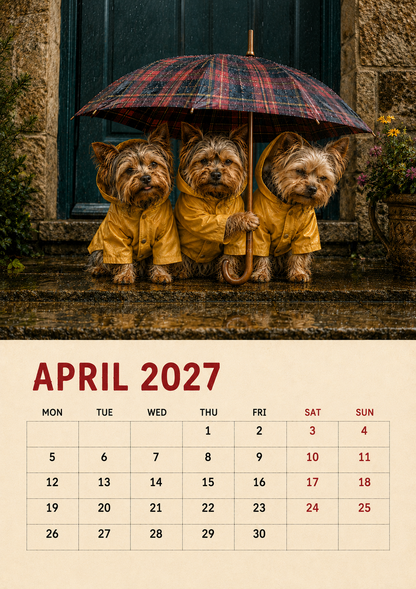 2027 Funny Yorkshire Terrier Wall Calendar | A4 Hanging Calendar