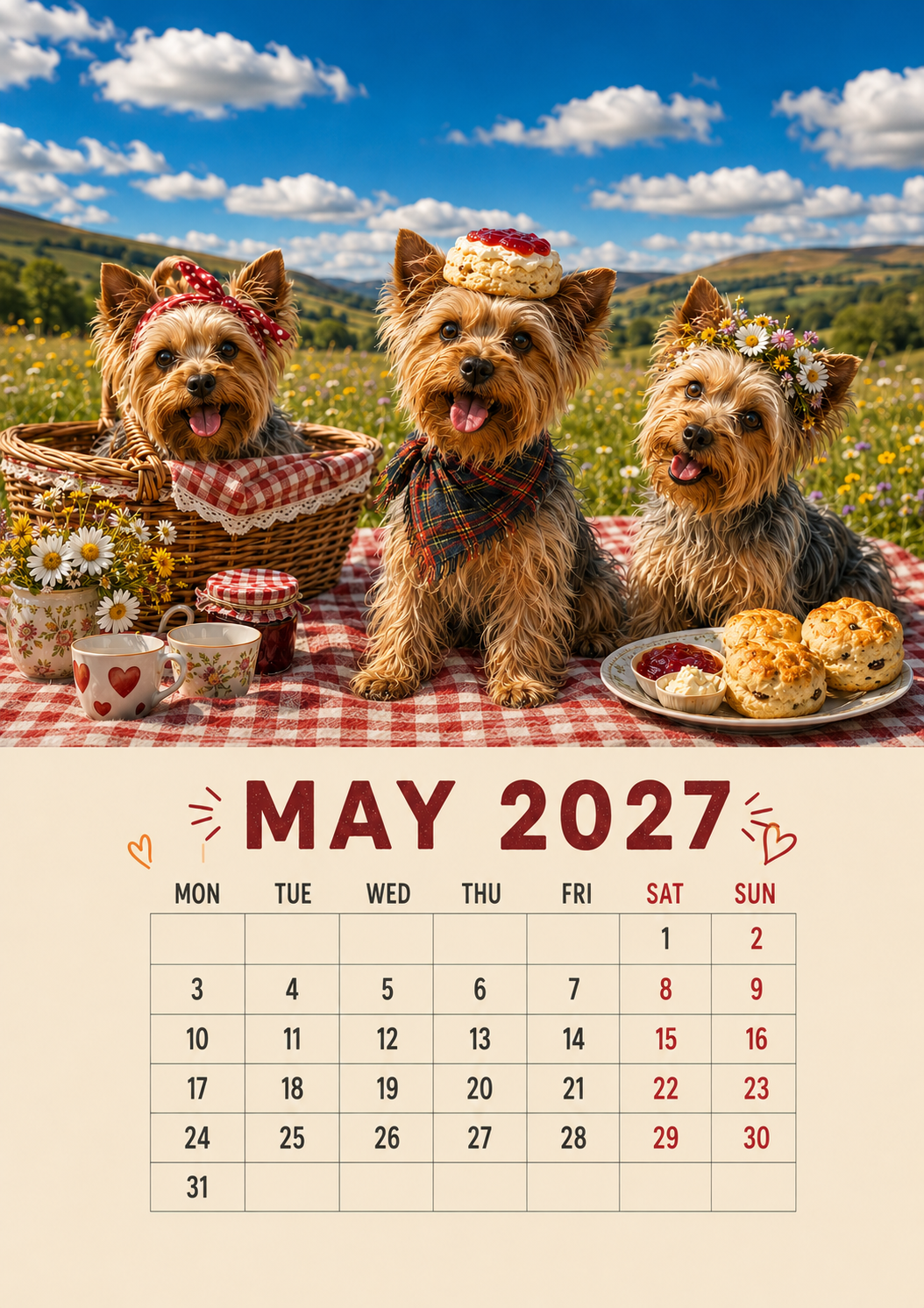 2027 Funny Yorkshire Terrier Wall Calendar | A4 Hanging Calendar
