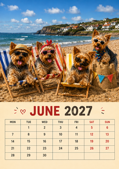 2027 Funny Yorkshire Terrier Wall Calendar | A4 Hanging Calendar