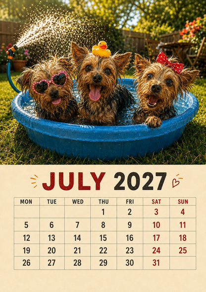 2027 Funny Yorkshire Terrier Wall Calendar | A4 Hanging Calendar