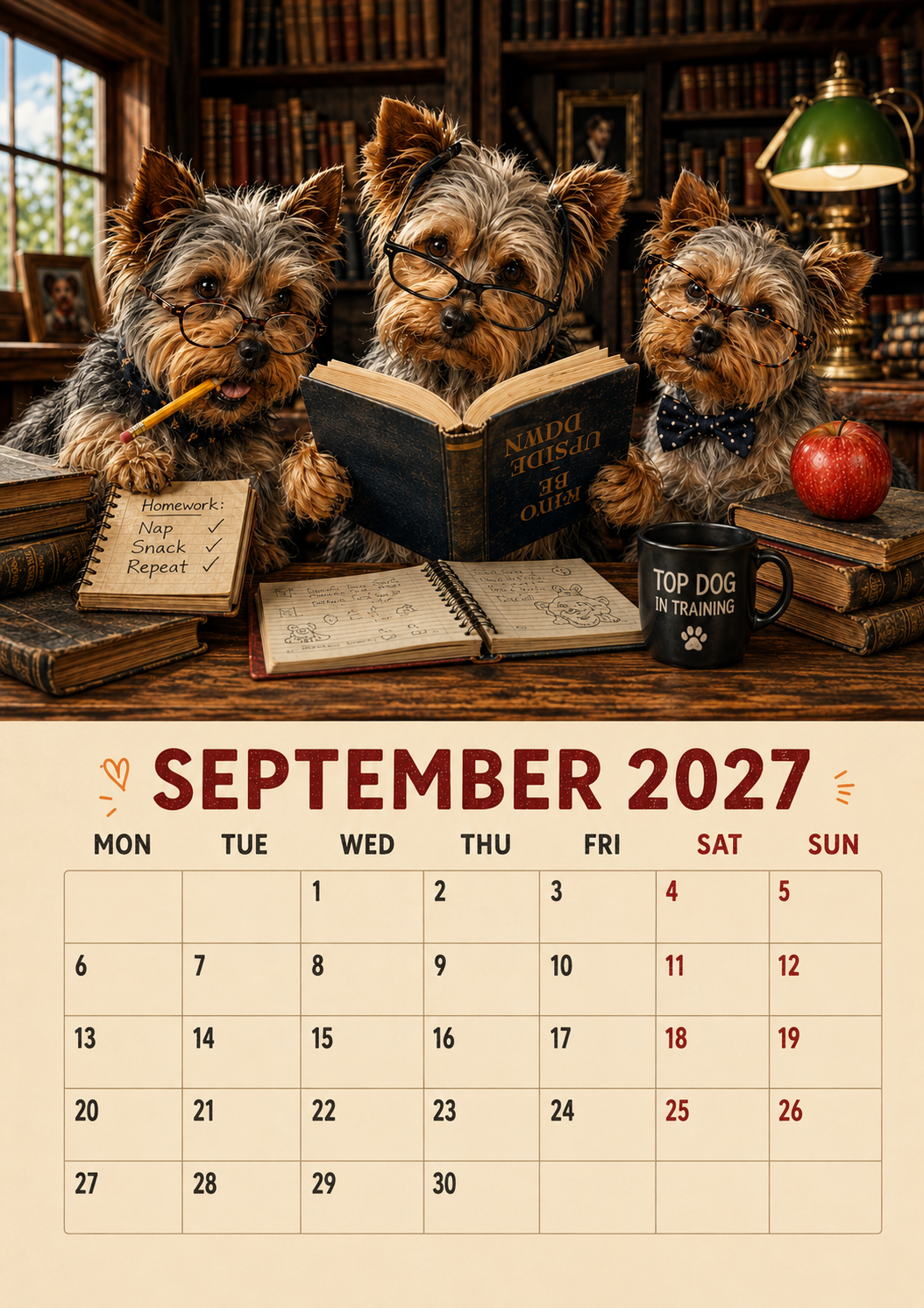 2027 Funny Yorkshire Terrier Wall Calendar | A4 Hanging Calendar