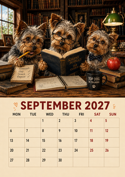 2027 Funny Yorkshire Terrier Wall Calendar | A4 Hanging Calendar