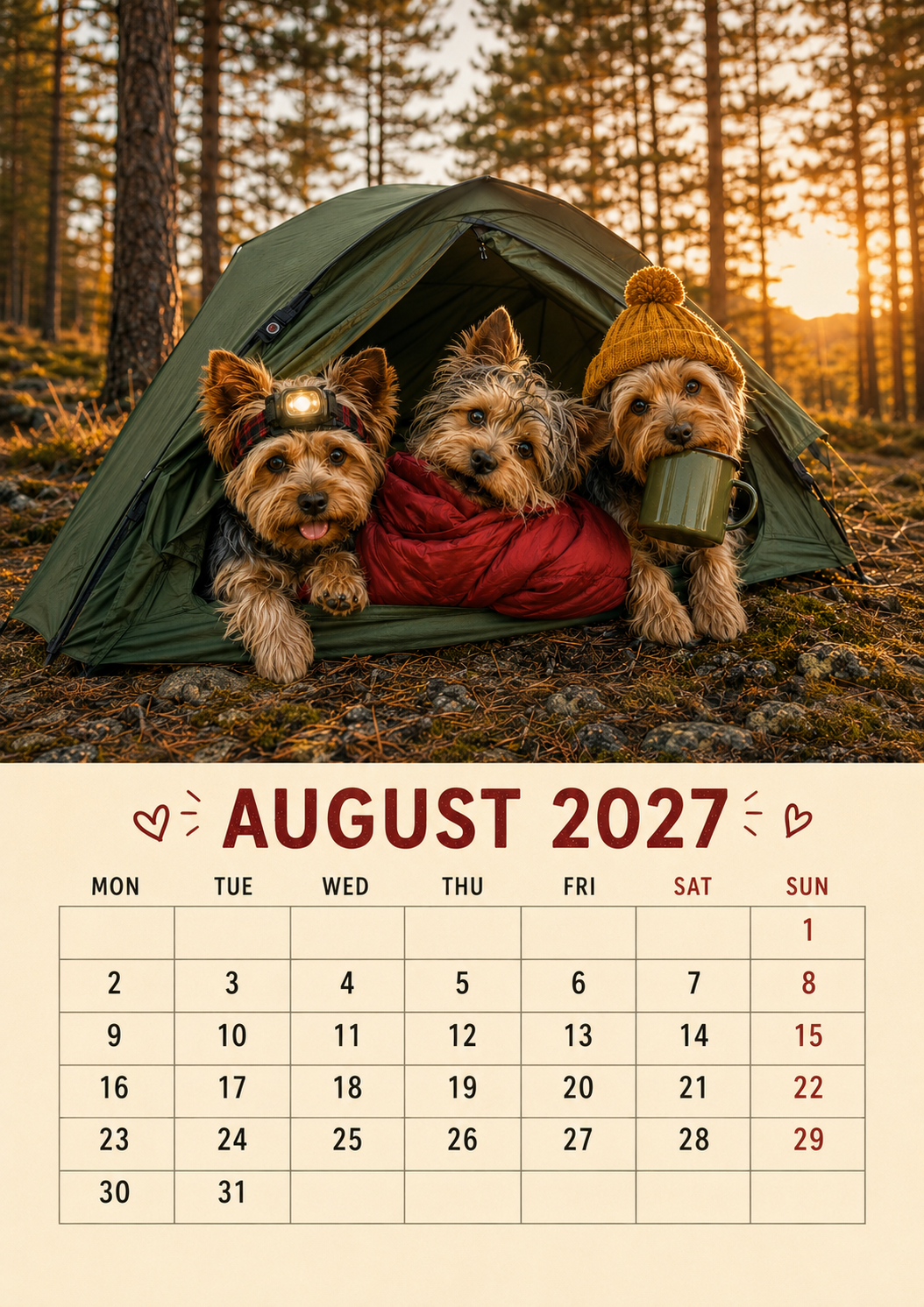 2027 Funny Yorkshire Terrier Wall Calendar | A4 Hanging Calendar