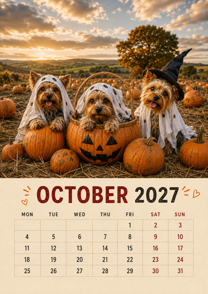 2027 Funny Yorkshire Terrier Wall Calendar | A4 Hanging Calendar