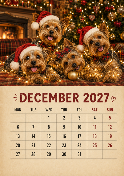 2027 Funny Yorkshire Terrier Wall Calendar | A4 Hanging Calendar