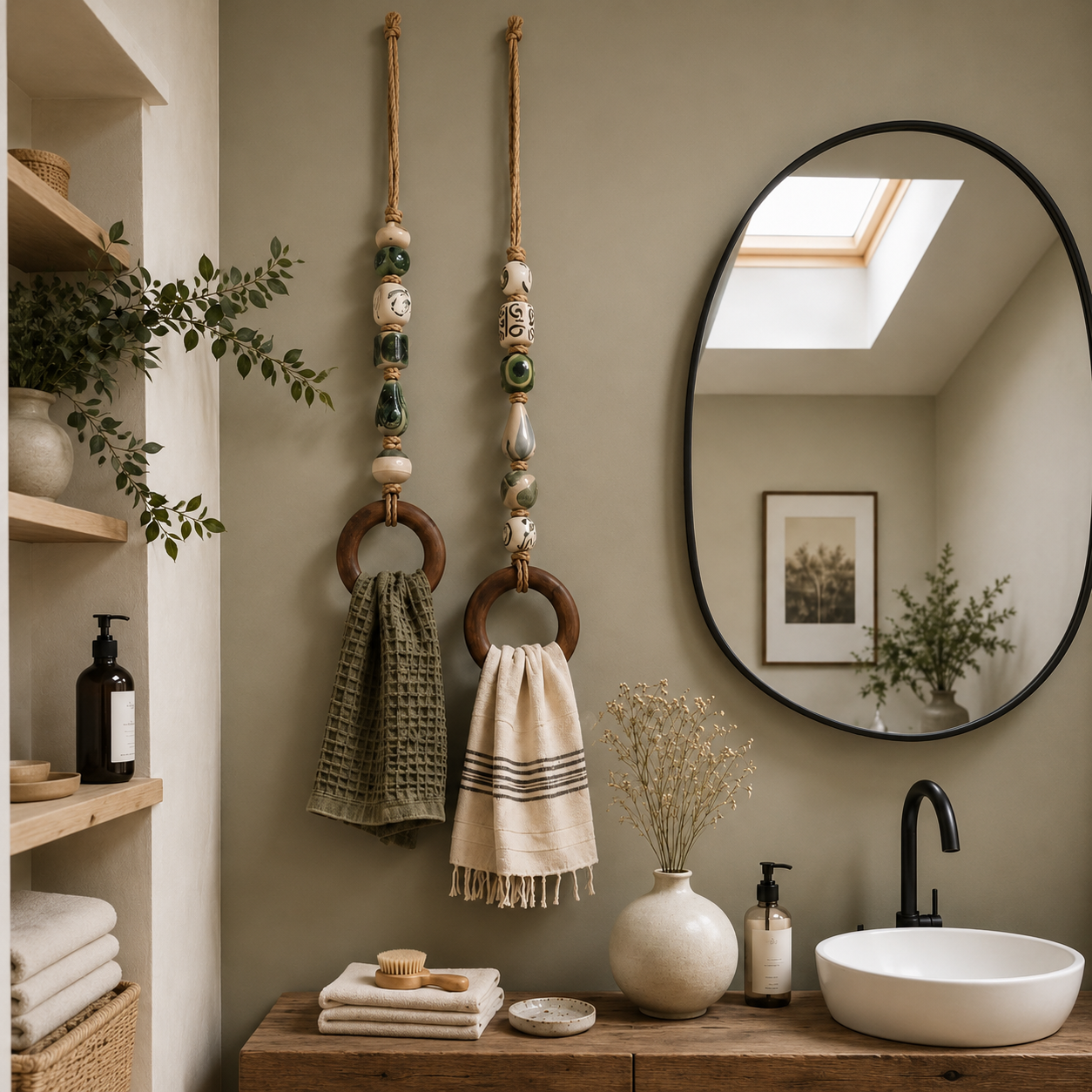 Decorative Beaded Towel Hanger with Wooden Ring