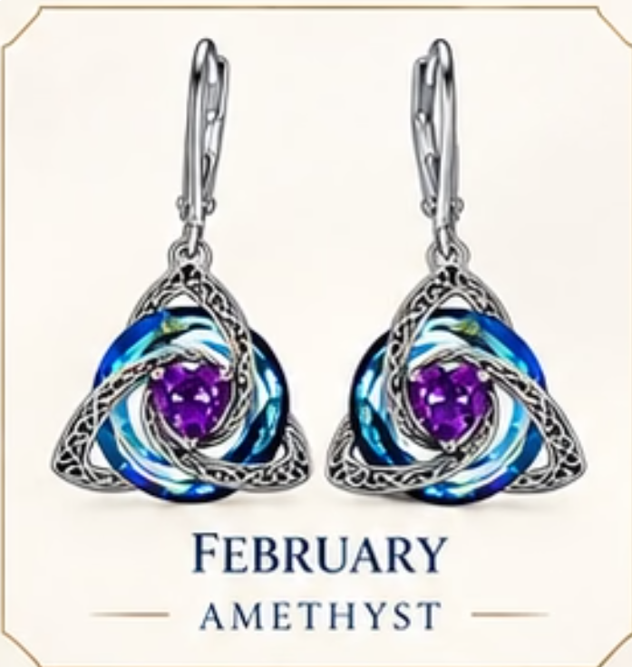 🛡️Celtic Knot Birthstone Drop Earrings – 12 Birth-Month Colours, One Meaningful Gift✨