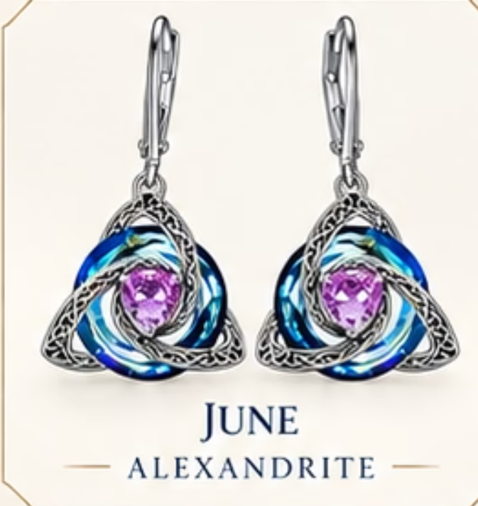 🛡️Celtic Knot Birthstone Drop Earrings – 12 Birth-Month Colours, One Meaningful Gift✨