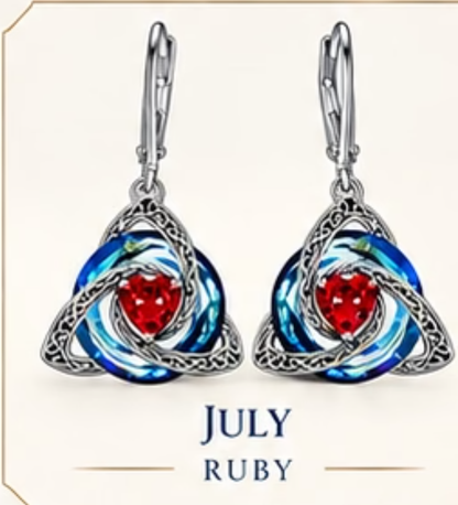 🛡️Celtic Knot Birthstone Drop Earrings – 12 Birth-Month Colours, One Meaningful Gift✨