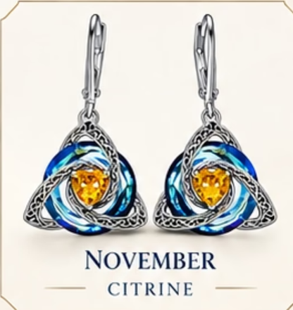 🛡️Celtic Knot Birthstone Drop Earrings – 12 Birth-Month Colours, One Meaningful Gift✨