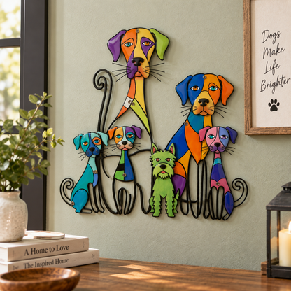 Colorful Dog Family Metal Wall Decor