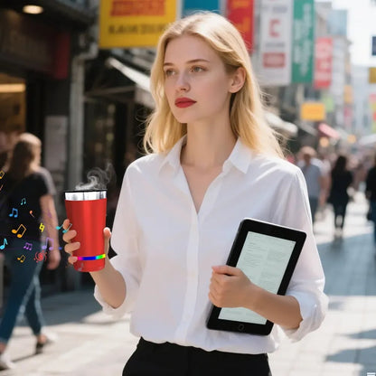 🔊 Stainless Steel Insulated Mug with Bluetooth Speaker – Rechargeable LED Light Cup for Music, Drinks & Outdoor Enjoyment
