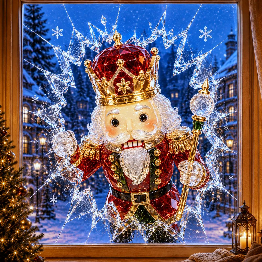🔥Limited time 49% OFF -✨🎄Crystal Christmas Break-In Window Decal — 3D Shattered-Glass Holiday Window Decoration