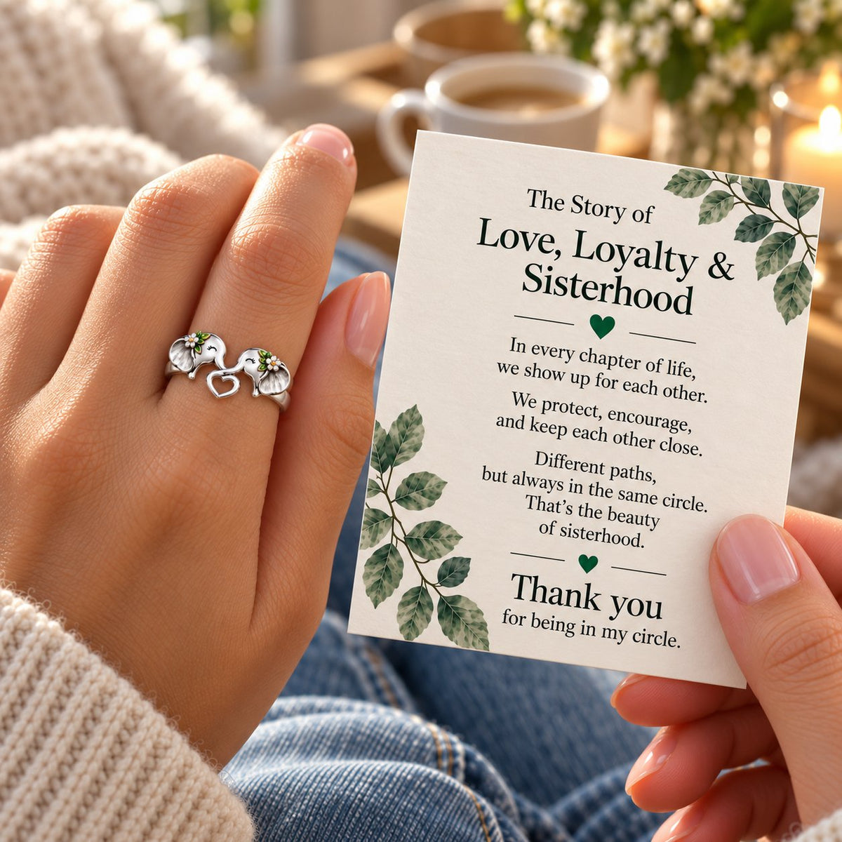 🐘 Pure Silver Elephant Heart Ring – Meaningful Sisterhood & Best Friend Gift