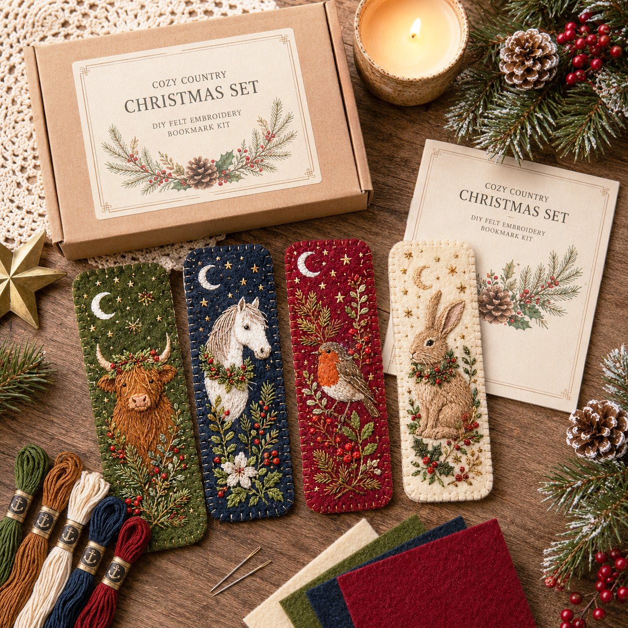⏳ Last Day 49% OFF – 🎄 DIY Felt Embroidery Bookmark Kit